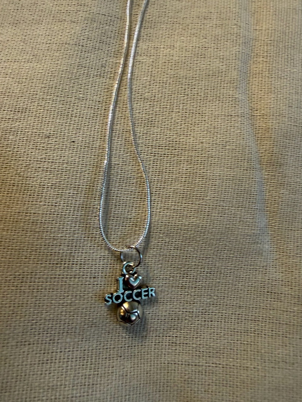 I Love Soccer Silver Pendant Necklace